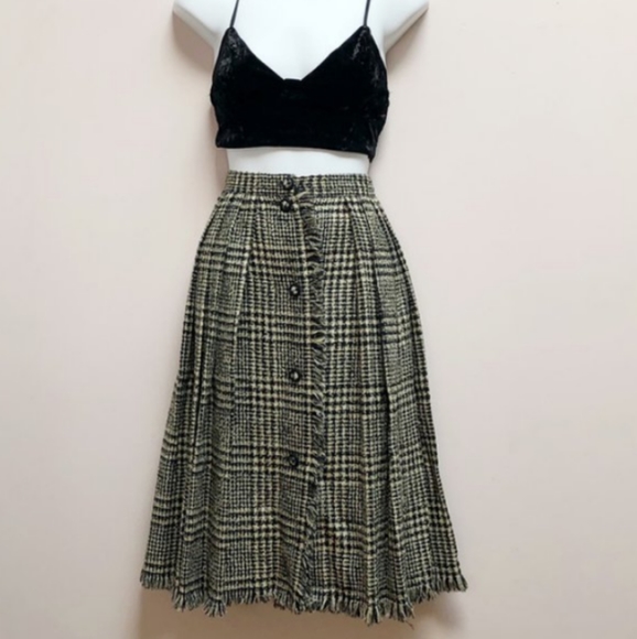Vintage Dresses & Skirts - VINTAGE Wool Pleated Plaid Midi Skirt